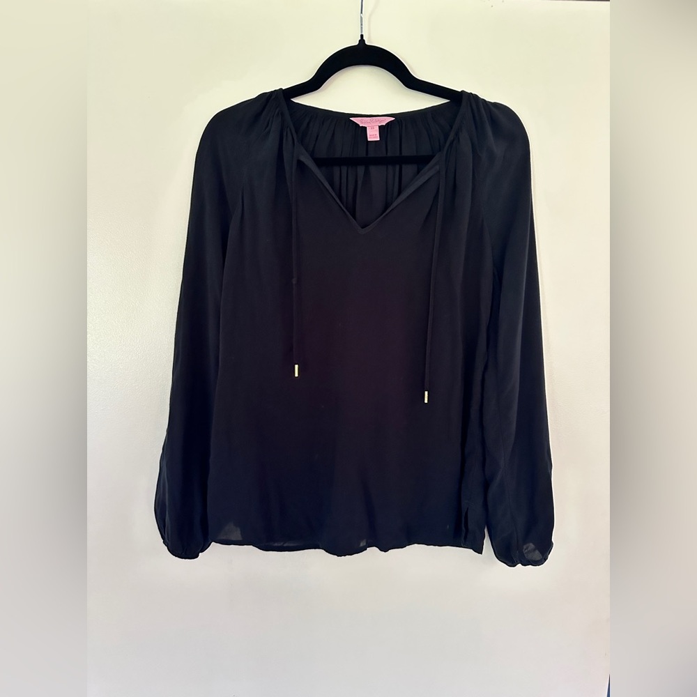 Lilly Pulitzer Blue Relaxed Tie Front Blouse